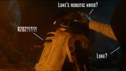 Voiceover: "I have it". Luke's voice is doing the voiceover. Can we assume that is his robotic hand? Luke and R2D2